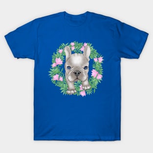 French Bulldog Puppy with flower wreath T-Shirt